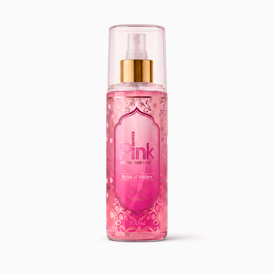Body splash Brise d'Ambre Pink Color, frasco rosa com tampa dourada