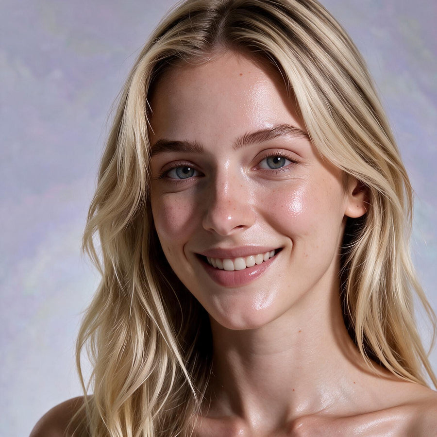 Mulher sorrindo com pele macia e iluminada