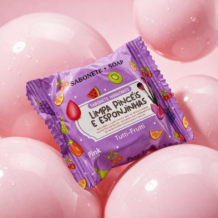 Sabonete limpa pincéis Tutti-Frutti com esferas rosas