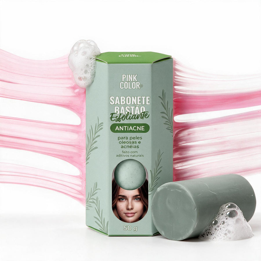 Sabonete Esfoliante AntiAcne em bastão com tecido rosa