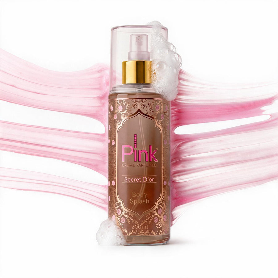 Body splash Secret D'or com tecido rosa esvoaçante