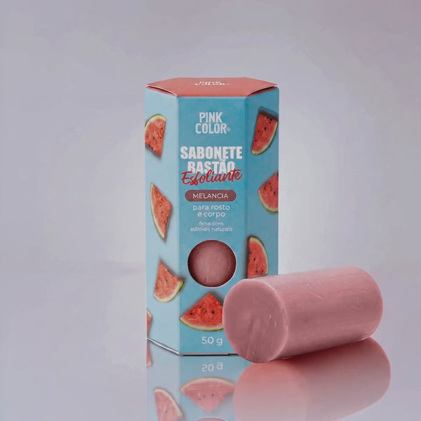 Sabonete Esfoliante Melancia Pink Color em bastão com embalagem